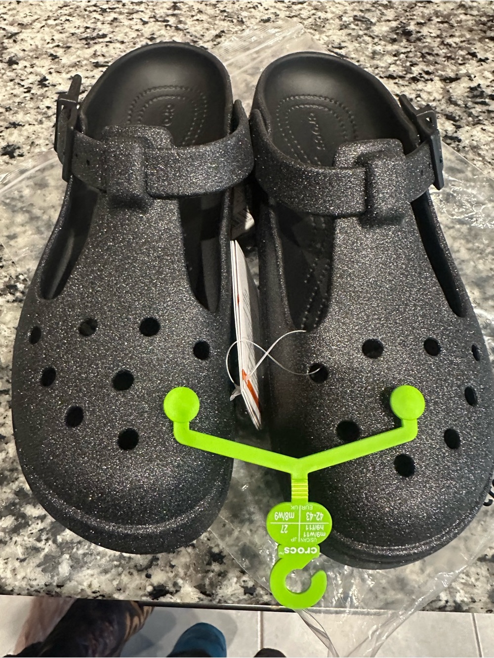 NWT unisex Glitter Black Mary Jane Clog Sandals